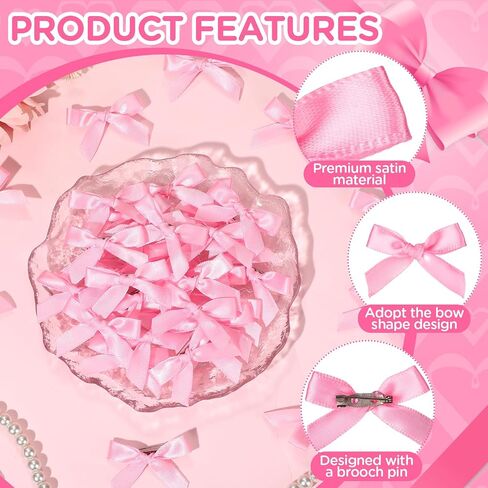 30PCS Pink Ribbon Bow Charms for Junk Socks,1.37 Inch Mini Sock Jewelry Charms Pins for Shoes, Hats, Clothing Accessories, Y2K Coquette Brooch Pins for Women Teens in Saudi Arabia