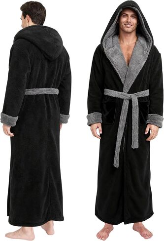 رداء Yoimira للرجال مع غطاء للرأس، رداء طويل من الصوف المخملي كبير وطويل للرجال، رداء حمام كامل الطول مريح ودافئ مع جيوب in Kuwait