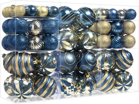 100Pcs Christmas Balls Ornaments Set, Shatterproof Christmas Decorations with Hand-held Gift Package for Xmas Tree/Holiday/Wedding/Holiday/Party Decor (Blue & Gold) in Kuwait