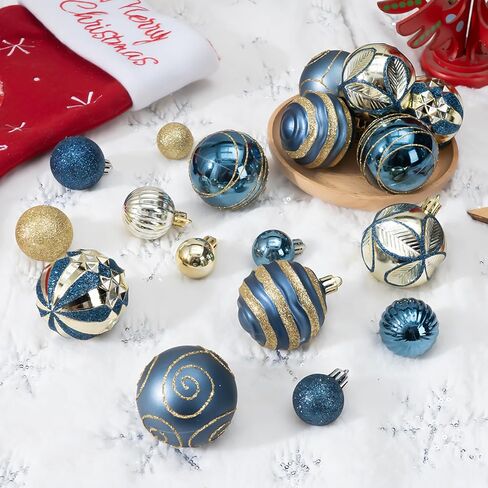 100Pcs Christmas Balls Ornaments Set, Shatterproof Christmas Decorations with Hand-held Gift Package for Xmas Tree/Holiday/Wedding/Holiday/Party Decor (Blue & Gold) in Kuwait