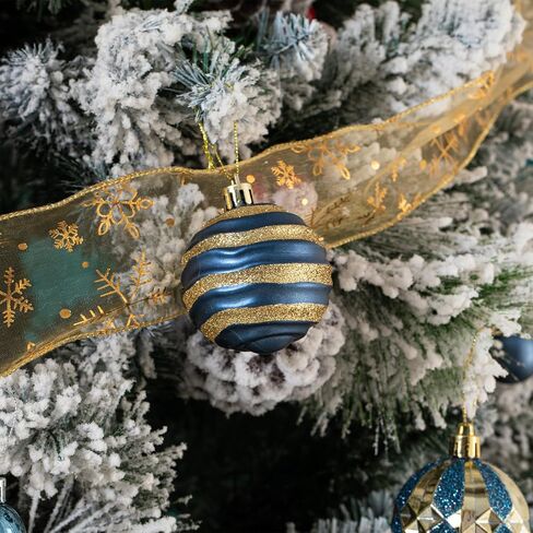 100Pcs Christmas Balls Ornaments Set, Shatterproof Christmas Decorations with Hand-held Gift Package for Xmas Tree/Holiday/Wedding/Holiday/Party Decor (Blue & Gold) in Kuwait