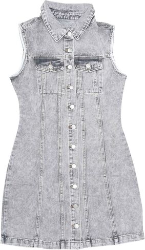 Women Denim Dress Sleeveless Collared Western Button Down Short Jean Dresses in Saudi Arabia
