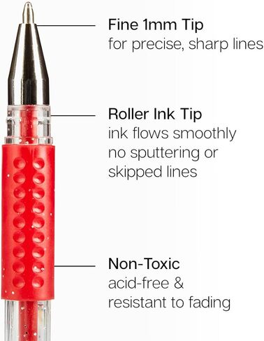 KingArt 400-12 Glitter Rollerball Gel Pens, 12 Sparkling Colors with Soft-Grip Comfort, XL Ink Cartridge - More Ink, Great for All Ages, Writing, Coloring, Doodling, Scrapbooking, Journaling & More in Kuwait