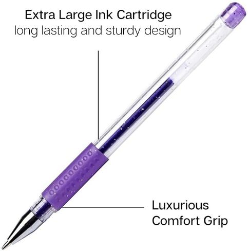 KingArt 400-12 Glitter Rollerball Gel Pens, 12 Sparkling Colors with Soft-Grip Comfort, XL Ink Cartridge - More Ink, Great for All Ages, Writing, Coloring, Doodling, Scrapbooking, Journaling & More in Kuwait