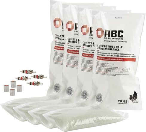 ABC Balancing Beads | Complete Tire, Wheel and Axle Assembly Balance for Off-Road Vehicles, Light Duty Truck Tires | DIY Kit with (4) 6oz Bags (24oz) Balancing Beads, (4) Valve Cores, (4) Caps in Kuwait