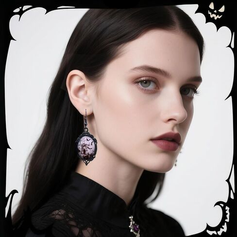 Gothic Bat Cameo Earrings Vintage Witch Dangle Earrings Punk Dark Raven Earrings Halloween Jewelry Accessories for Women in Kuwait
