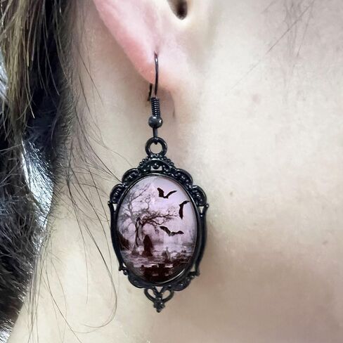 Gothic Bat Cameo Earrings Vintage Witch Dangle Earrings Punk Dark Raven Earrings Halloween Jewelry Accessories for Women in Kuwait