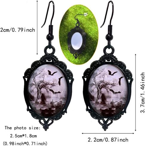 Gothic Bat Cameo Earrings Vintage Witch Dangle Earrings Punk Dark Raven Earrings Halloween Jewelry Accessories for Women in Kuwait