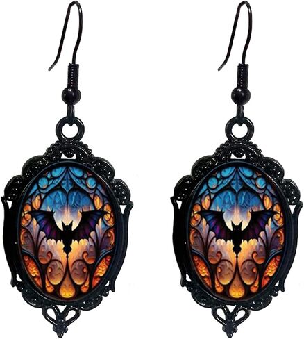 Gothic Bat Cameo Earrings Vintage Witch Dangle Earrings Punk Dark Raven Earrings Halloween Jewelry Accessories for Women in Kuwait