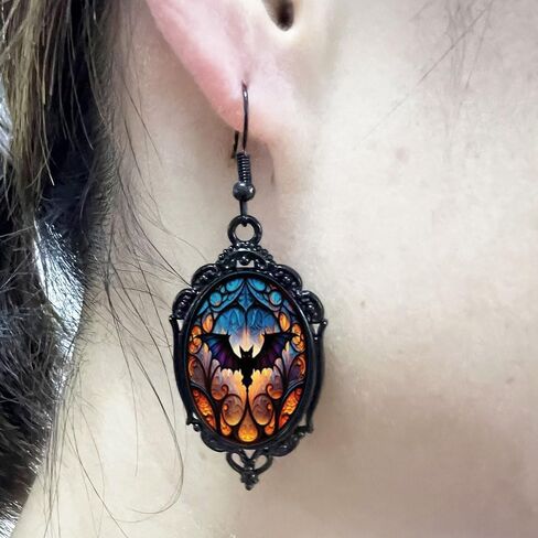 Gothic Bat Cameo Earrings Vintage Witch Dangle Earrings Punk Dark Raven Earrings Halloween Jewelry Accessories for Women in Kuwait
