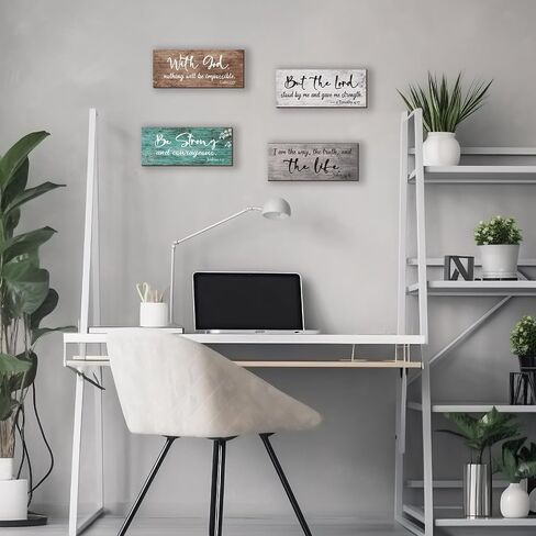 4 Pieces Motivational Religious Decor For Home Bible Verses Wall Decor Inspirational Wooden Christian Signs Rustic Farmhouse Prayer Decor for Living Room Office Bedroom Bathroom(Fresh,10x4") in Saudi Arabia