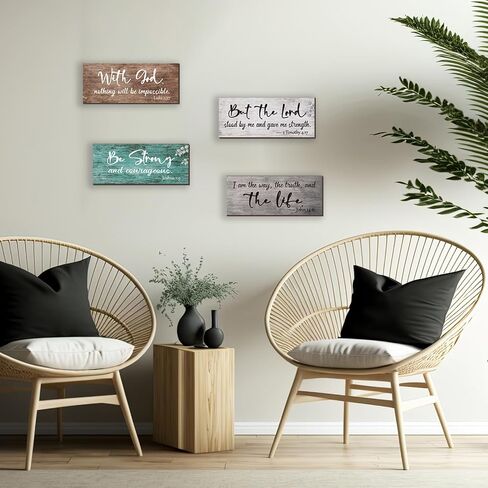 4 Pieces Motivational Religious Decor For Home Bible Verses Wall Decor Inspirational Wooden Christian Signs Rustic Farmhouse Prayer Decor for Living Room Office Bedroom Bathroom(Fresh,10x4") in Saudi Arabia