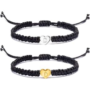 INENIMARTJ القلب الأساور الأولية شخصية 26 حرف سوار الأولي اليدوية سحر حبل مضفر أساور للنساء في سن المراهقة الفتيات قابل للتعديل مطابقة الأزواج هدايا المجوهرات الأولية in Kuwait