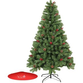 Christmas Tree 7FT/8FT Artificial Tree with Pine Cone and Red Fruit, Foldable Metal Stand for Holiday Christmas Decoration (Green+White, 7FT) in Saudi Arabia