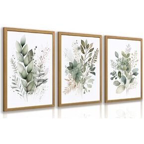 LLEEMPI Sage Green Wall Art مجموعة من 3، ديكور حائط نباتي بألوان مائية حديثة، لوحة قماشية على شكل أوراق الأوكالبتوس، طباعة ملصق كلاسيكي بسيط من الأزهار لغرفة النوم والحمام والمكتب ومؤطرة بالخشب مقاس 12 × 16 بوصة in Saudi Arabia