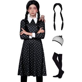 BesserBay Girl‘s Halloween 4PCS Costume Set Peter Pan Collar Dress with Wig Socks 4-14 Years in Kuwait
