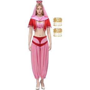 I Dream of Jeannie Costume for Women Red/Green Genie Jeannie Costume Set with Magic Bottle Halloween Outfit in Kuwait