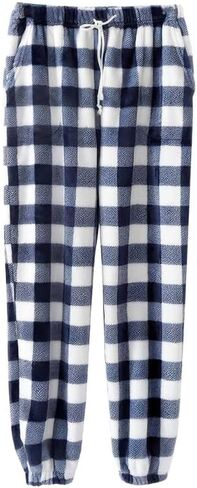 Womens Fuzzy Pajama Pants Warm Flannel Pj Bottoms Cute Plaid Sleepwear Pant Cozy Plush Sleep Pants in Saudi Arabia