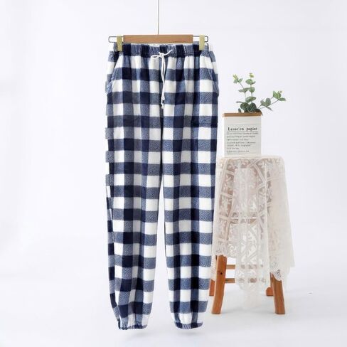 Womens Fuzzy Pajama Pants Warm Flannel Pj Bottoms Cute Plaid Sleepwear Pant Cozy Plush Sleep Pants in Saudi Arabia