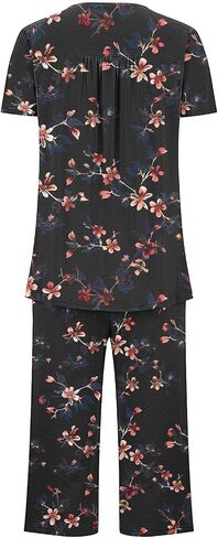 Sleepwear Sets for Women Short Sleeve Cute Pajama Set Floral Graphic Capris Button Up Pajamas Outfits with Pocket in Saudi Arabia