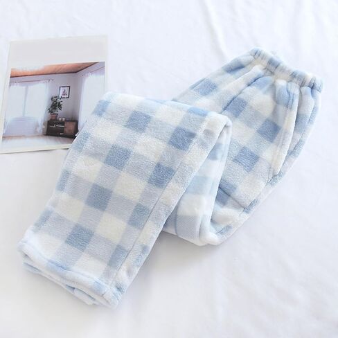 Womens Flannel Plaid Pajama Pants Soft Wide Leg Baggy Style with Elastic Waist Cute Pockets in Saudi Arabia