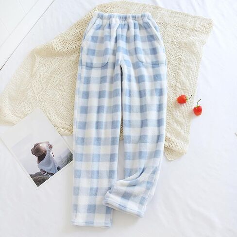 Womens Flannel Plaid Pajama Pants Soft Wide Leg Baggy Style with Elastic Waist Cute Pockets in Saudi Arabia