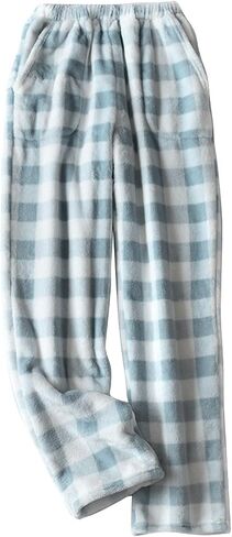 Womens Flannel Plaid Pajama Pants Soft Wide Leg Baggy Style with Elastic Waist Cute Pockets in Saudi Arabia