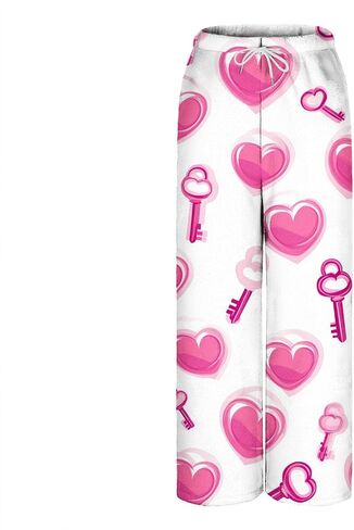 Flannel Pajama Pants Women Drawstring Stretch Heart Print Comfy Lounge Pant Fuzzy Sleep Bottoms with Pockets in Saudi Arabia
