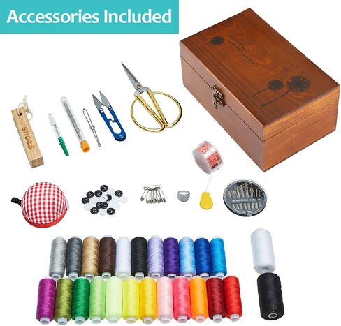 Sewing Kit, Wooden Sewing Basket with Accessories, Sewing Box with Sewing Kit Accessories for Home Repair Tool Set for Beginners/Women/Men/Girls/Kids in Saudi Arabia