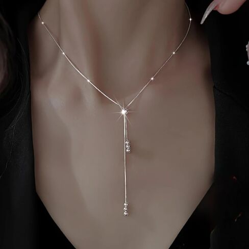 Dainty Sterling Silver Necklace Layered Drop Simple Y-Shaped Chain Stack Necklace Jewelry For Women Gift in Saudi Arabia