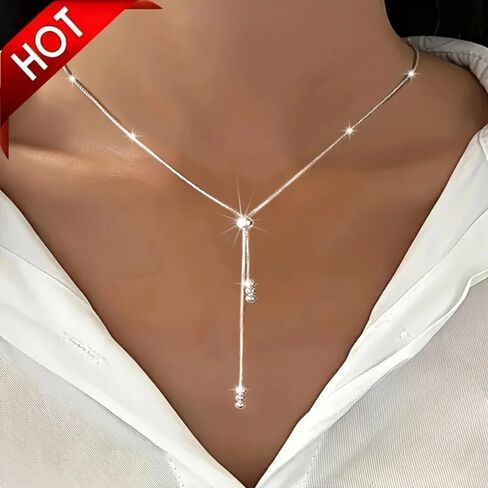Dainty Sterling Silver Necklace Layered Drop Simple Y-Shaped Chain Stack Necklace Jewelry For Women Gift in Saudi Arabia