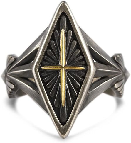 Sterling Silver Star Cross Ring, Vintage S925 Adjustable Band, Gothic Punk Style in Kuwait
