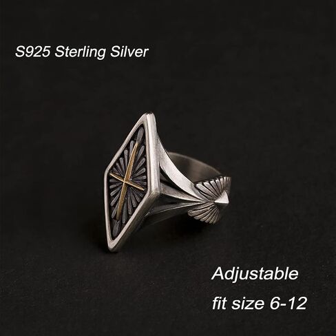 Sterling Silver Star Cross Ring, Vintage S925 Adjustable Band, Gothic Punk Style in Kuwait