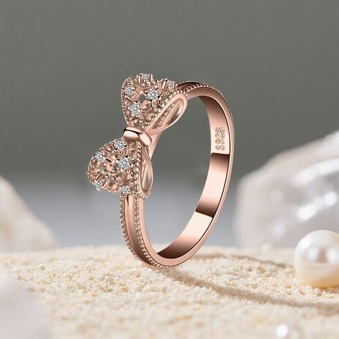 925 Sterling Silver Women's Ring, Cubic Zirconia Bow Women's Promise Ring, Stackable Wedding Band 5-10 in Saudi Arabia