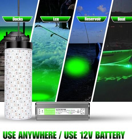 Underwater Green Fishing Light, 50FT Cord 30000LM LED Night Fishing Finder Attractor, IP68 Submersible Lamp with Battery Clips Cigarette Charger Plug in Saudi Arabia