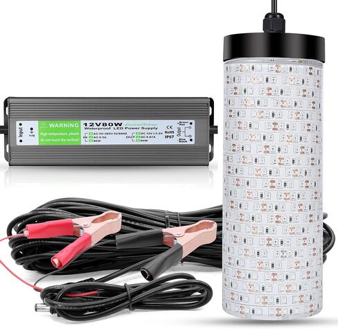 Underwater Green Fishing Light, 50FT Cord 30000LM LED Night Fishing Finder Attractor, IP68 Submersible Lamp with Battery Clips Cigarette Charger Plug in Saudi Arabia