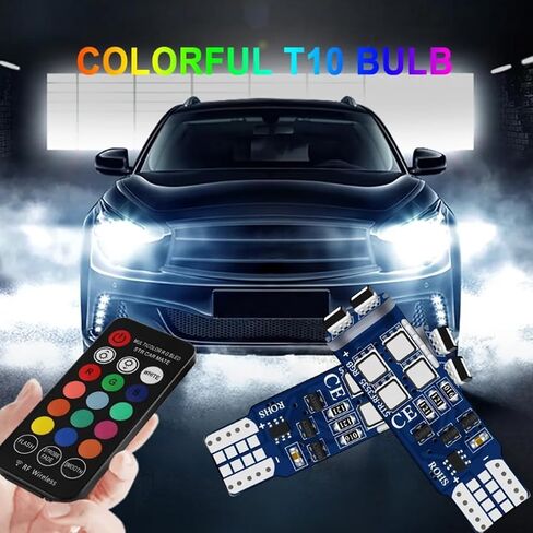 194 LED Bulbs W5W 168 RGB T10 LED Light Bulb with Remote Control Atmosphere Lights for Car Interior/Map/Dome/Door/License Plate Light Courtesy Lights in Saudi Arabia