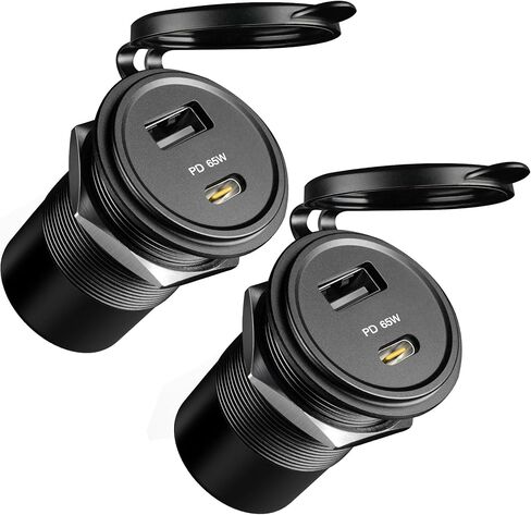 Acegoo 83W 12V USB Outlet PD 65W Type-C QC3.0 18W USB-A مقبس شحن سريع مزدوج المنفذ لأجهزة الكمبيوتر المحمول، ملحقات استبدال شاحن السيارة المقاومة للماء لشاحنة RV Camper Trailer Boat Truck Golf (2 قطعة) in Kuwait