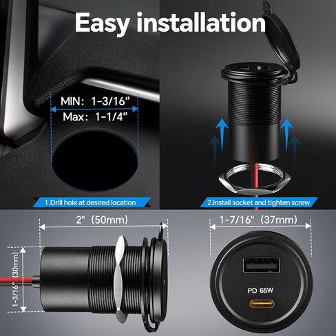 Acegoo 83W 12V USB Outlet PD 65W Type-C QC3.0 18W USB-A مقبس شحن سريع مزدوج المنفذ لأجهزة الكمبيوتر المحمول، ملحقات استبدال شاحن السيارة المقاومة للماء لشاحنة RV Camper Trailer Boat Truck Golf (2 قطعة) in Kuwait