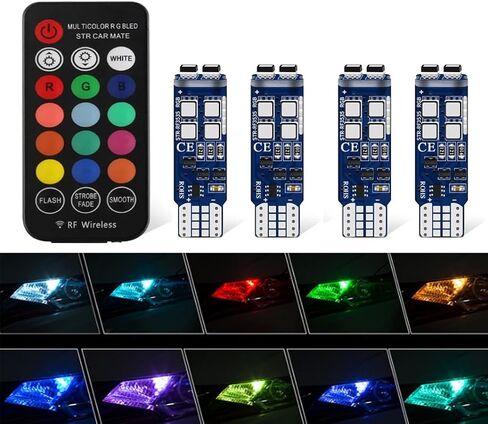 194 LED Bulbs W5W 168 RGB T10 LED Light Bulb with Remote Control Atmosphere Lights for Car Interior/Map/Dome/Door/License Plate Light Courtesy Lights in Saudi Arabia