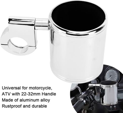 Universal Adjustable Chrome Motorcycle Handlebar Cup Holder, Fits ATV Grips 22‑32mm Handlebar Drink Bottle Holder Motorcycle Cup Holder in Saudi Arabia