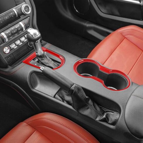 JeCar حامل الكأس الأحمر غطاء ناقل الحركة ملحقات داخلية لسيارة Ford Mustang 2015-2023، قطعتان in Kuwait