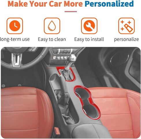 JeCar حامل الكأس الأحمر غطاء ناقل الحركة ملحقات داخلية لسيارة Ford Mustang 2015-2023، قطعتان in Kuwait