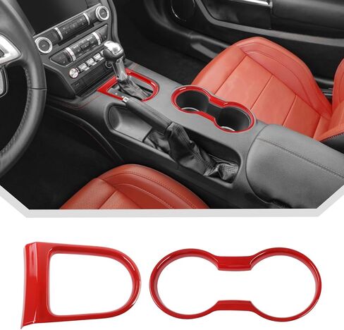 JeCar حامل الكأس الأحمر غطاء ناقل الحركة ملحقات داخلية لسيارة Ford Mustang 2015-2023، قطعتان in Kuwait