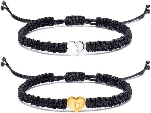 INENIMARTJ القلب الأساور الأولية شخصية 26 حرف سوار الأولي اليدوية سحر حبل مضفر أساور للنساء في سن المراهقة الفتيات قابل للتعديل مطابقة الأزواج هدايا المجوهرات الأولية in Kuwait