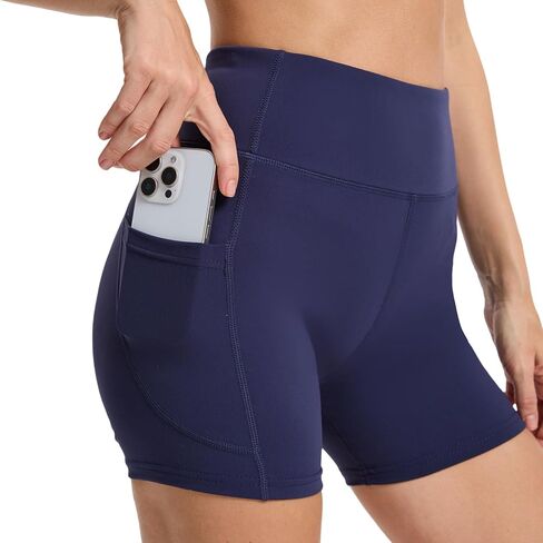 Women's High Waist Workout Shorts Breathable Dolphin Split Elastic Lounge Yoga Shorts with Pockets in Saudi Arabia