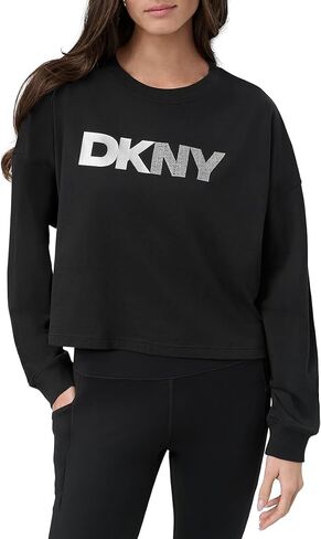 DKNY Women's Foil Rhinestone Logo Long Sleeve Crewneck T-Shirt in Saudi Arabia
