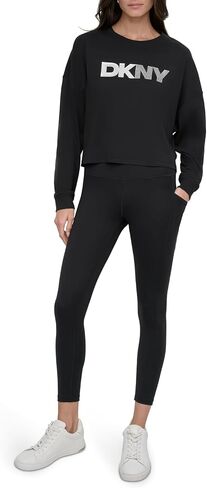 DKNY Women's Foil Rhinestone Logo Long Sleeve Crewneck T-Shirt in Saudi Arabia