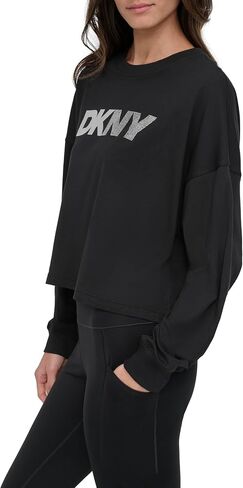 DKNY Women's Foil Rhinestone Logo Long Sleeve Crewneck T-Shirt in Saudi Arabia