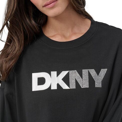 DKNY Women's Foil Rhinestone Logo Long Sleeve Crewneck T-Shirt in Saudi Arabia